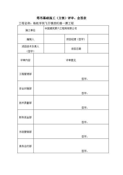 建筑工程资料塔吊基础施工（方案）评审会签表施工文档土木在线