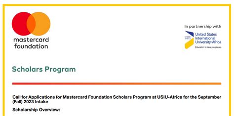 Call For Applications For Mastercard Foundation Scholars Program At