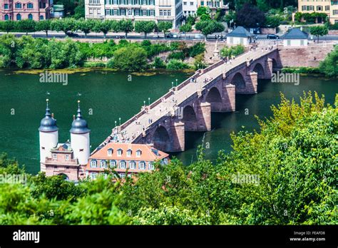 The old bridge, Karl Theodor Bridge or Alte Brucke over the River Neckar, from the castle in ...