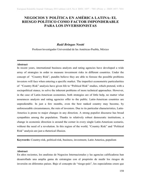 negocios y política en américa latina el riesgo político como factor