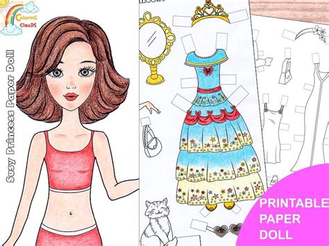 Princess Paper Doll 2 Instant Download Pages Coloring Paper Etsy