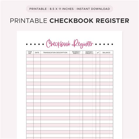 printable checkbook register cute checkbook register printable