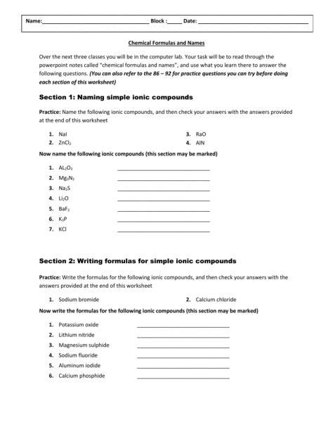 Chemical Formula Writing Worksheet Two