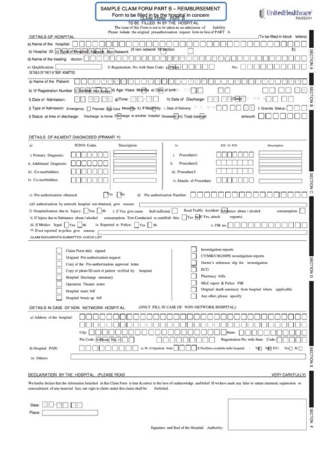 Sample Claim Form Part B Reimbursement United Healthcare Form