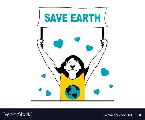 Save Earth Concept With Character Situation Vector Image