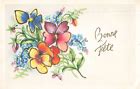 CPA FANTAISIE ILLUSTREE CARTE DE VOEU BONNE FETE THEME FLEURS EBay