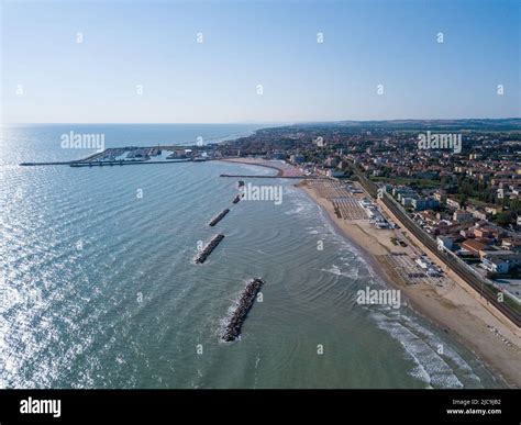 Italy, June 2022; aerial view of Fano with its sea, beaches, port, umbrellas Stock Photo - Alamy