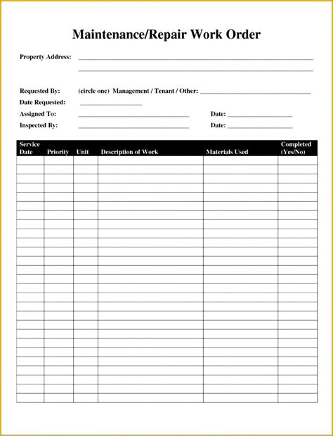 Free Printable Maintenance Work Order Template Free Printable Templates