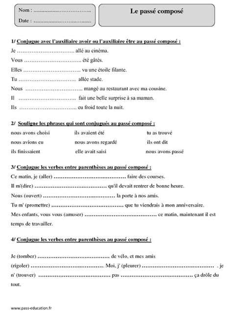 Pass Compos Cm Exercices Corrig S Conjugaison Cycle Pass