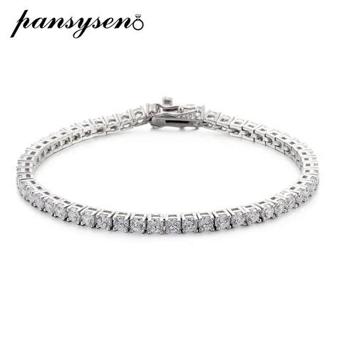 Pansysen 3mm D Color Vvs1 Moissanite Tennis Bracelet 925 Sterling