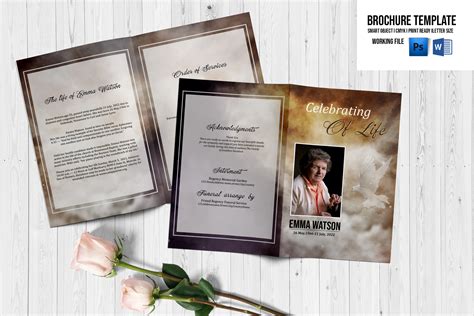 Golden Sky Funeral Program Template Brochure Templates Creative Market