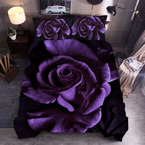 Rose Polyester Duvet Cover Set King Full Size Big Rose Red Blue Pink Purple Flower Dew Pattern