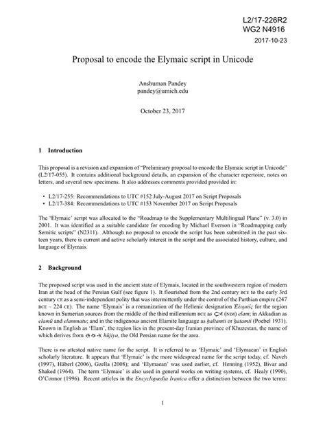 Proposal To Encode The Elymaic Script In Unicode Docslib