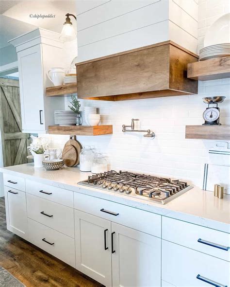 Kitchen With Stained Wood Floating Shelves Soul Lane