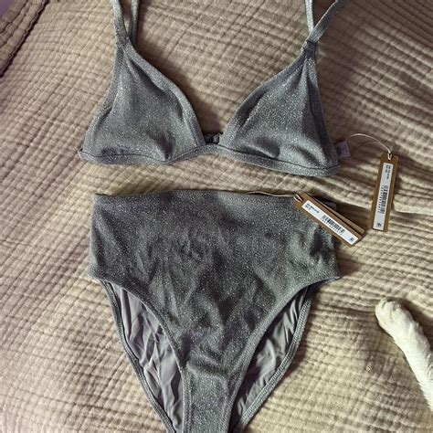 SKIMS Sparkly Silver Grey Swimsuit Bikini The Depop