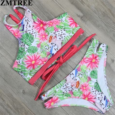 Zmtree Floral Sexy Swimwear Women Bandage Bikini Set Chic Bikinis