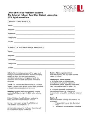 Fillable Online Yorku Application And Nomination Form York University