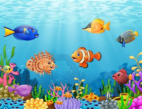 Cartoon fish under the sea stock vector. Illustration of coral - 98550454