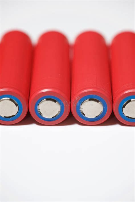 Red batteries view stock photo. Image of cell, negative - 140412610