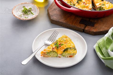 Healthy Frittata Or Quiche With Broccoli And Red Pepper Cooked In A