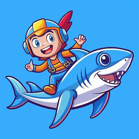 Premium Vector | A cartoon character on a shark with a shark in the ...