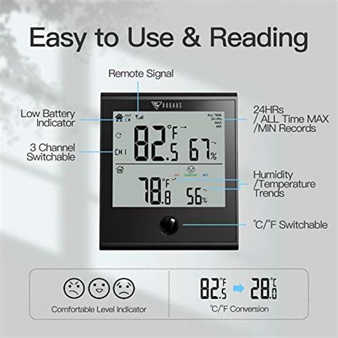 DOQAUS Indoor Outdoor Thermometer Wireless Digital Hygrometer