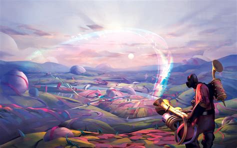 Team Fortress 2, Colorful, Pyro (character), rainbows, 2K, gun HD Wallpaper