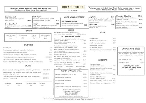 Menus Bread Street Kitchen St Pauls Gordon Ramsay Restaurants