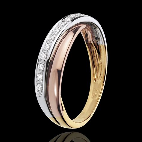 Ring Saturn Diamond 3 Golds 18 Carat Edenly Jewellery