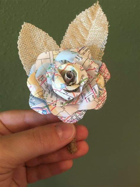 Map Paper Flower Boutonniere