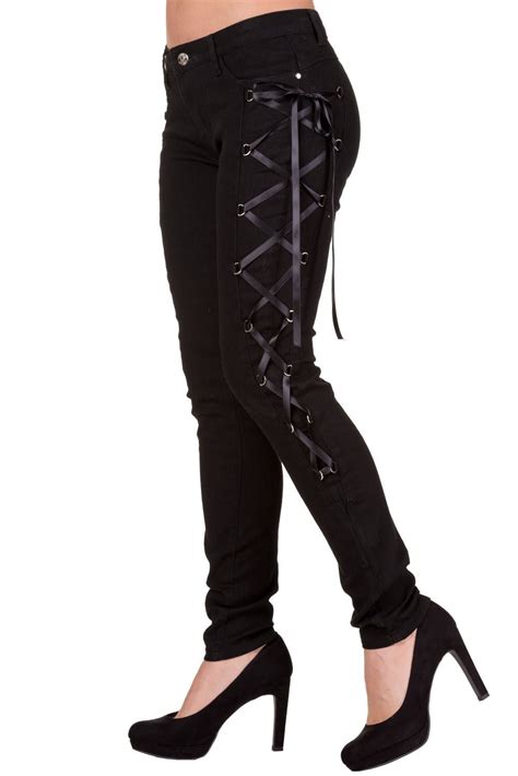 Gothic Rockabilly Steampunk Black Side Corset Skinny Jeans Pants