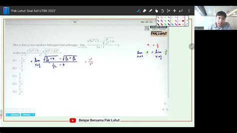 Pembahasan Soal Asli Utbk Matematika Saintek Limit Aljabar Youtube