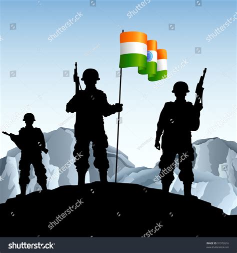 Illustration Soldier Standing On Hill Indian Stock Vector (Royalty Free) 91972616 | Shutterstock