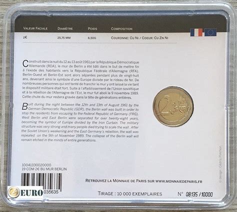 Euro Frankrijk Val Berlijnse Muur Bu Fdc Coincard