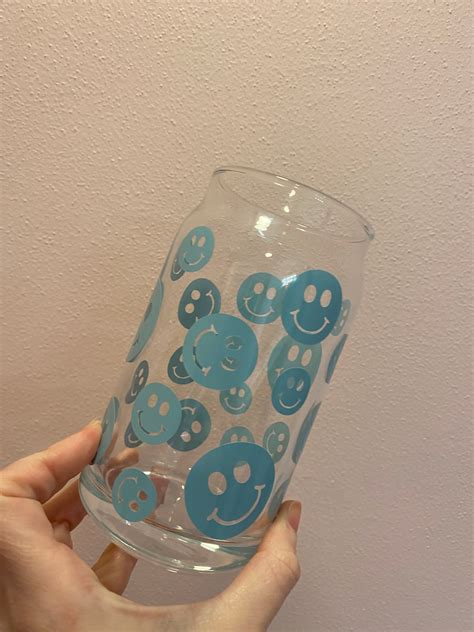 Smiley Face Beer Can Glass Smiley Iced Coffee Glass Can Etsy