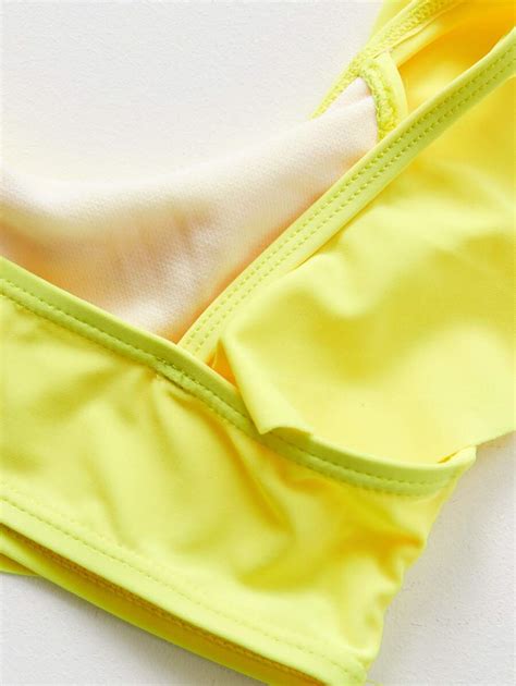 Tween Girl Solid Color Ruffle Trimmed Vest With Floral Botanical Printed Triangle Bikini Set