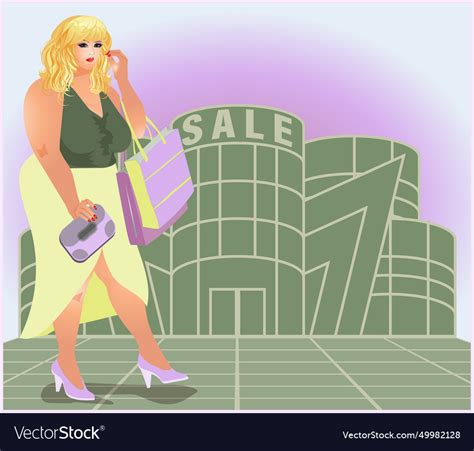 Plus Size Shopping Woman Xxl Royalty Free Vector Image