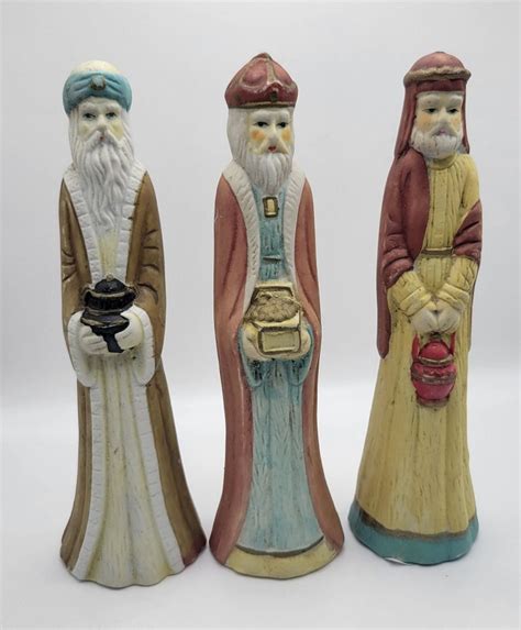 Vintage Three Wise Men Figures Hand Painted 75 Tall Etsy