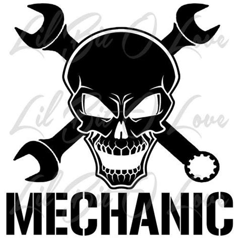 Mechanic Skull 2 With Wrenches Vinyl Decal With Hammer And Nail Skull