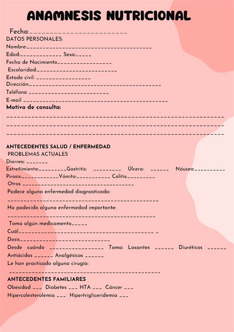 Anamnesis Nutricional Anamnesis Nutricional Fecha