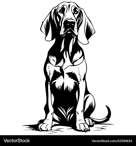 Ink Bloodhound Sitting Engrave Hand Drawn Animal Vector Image