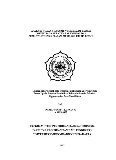 Analisis Wacana Argumentasi Dalam Rubrik Opini Pada Surat Kabar