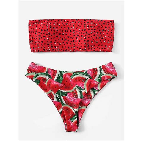 Sexy Watermelon Bandeau Bikini Swimwear Women Bikini High Waist Swimsuit Swimming Bathing Suit