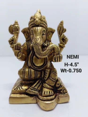 Golden Gold Plated 10 5Inches Brass Ganesha Statue For Worship At