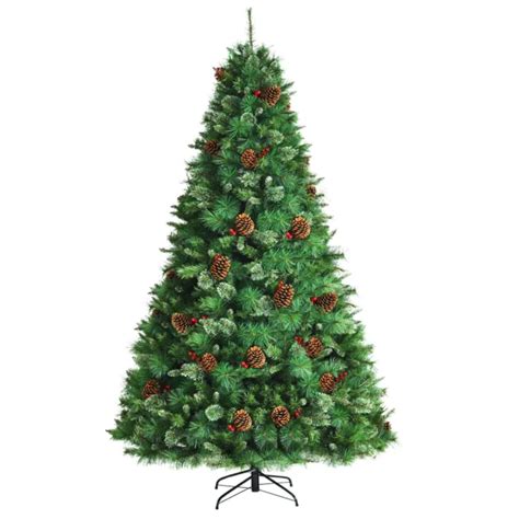 COSTWAY 8FT PRE LIT Hinged Artificial Christmas Tree W Red Berries Pine