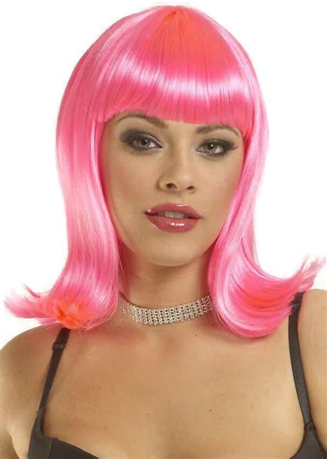 Deluxe Womens Neon Pink Costume Wig Sexy Hot Pink Costume Wig