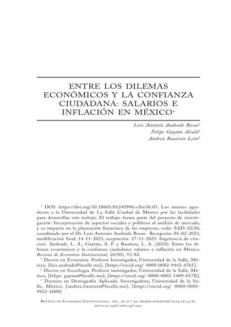 Pdf Entre Los Dilemas Econ Micos Y La Confianza Ciudadana Salarios E