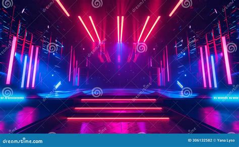 Vibrant Modern Futuristic Concert Stage With Dynamic Neon Purple Blue