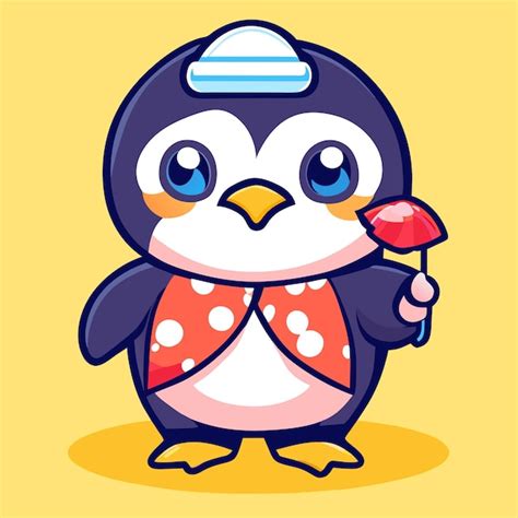 Lindo personaje de dibujos animados de pingüino con un traje de verano