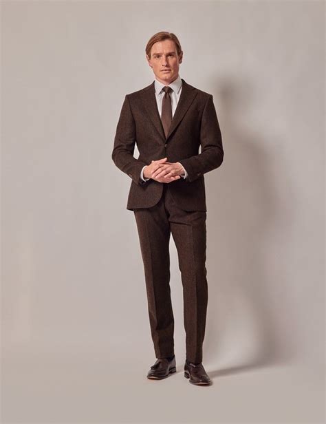 Men S Brown Merino Herringbone Tweed Slim Suit Collection